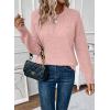 imageEVALESS Womens Sweaters Casual Long Sleeve Crewneck Cable Knit Lightweight Oversized Crochet Sweater Pullover TopsPink