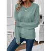 imageEVALESS Womens Sweaters Casual Long Sleeve Crewneck Cable Knit Lightweight Oversized Crochet Sweater Pullover TopsSmoke Green