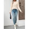 imageEVALESS Womens Sweaters Long Sleeve Crewneck Color Block Pullover Tops 2025 Fall Trendy Cable Knit SweaterBeige