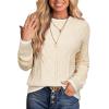 imageEVALESS Womens Sweaters Long Sleeve Crewneck Color Block Pullover Tops 2025 Fall Trendy Cable Knit SweaterBeige