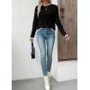 imageEVALESS Womens Sweaters Long Sleeve Crewneck Color Block Pullover Tops 2025 Fall Trendy Cable Knit SweaterBlack