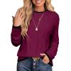 imageEVALESS Womens Sweaters Long Sleeve Crewneck Color Block Pullover Tops 2025 Fall Trendy Cable Knit SweaterBurgundy