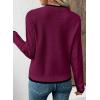 imageEVALESS Womens Sweaters Long Sleeve Crewneck Color Block Pullover Tops 2025 Fall Trendy Cable Knit SweaterBurgundy