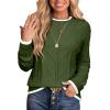 imageEVALESS Womens Sweaters Long Sleeve Crewneck Color Block Pullover Tops 2025 Fall Trendy Cable Knit SweaterGreen