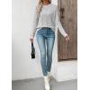 imageEVALESS Womens Sweaters Long Sleeve Crewneck Color Block Pullover Tops 2025 Fall Trendy Cable Knit SweaterGrey