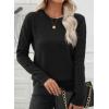 imageEVALESS Womens Sweaters Trendy Casual Crewneck Long Sleeve Cable Knit Lightweight Oversized Fall Sweaters Pullover TopsBlack