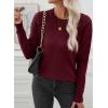 imageEVALESS Womens Sweaters Trendy Casual Crewneck Long Sleeve Cable Knit Lightweight Oversized Fall Sweaters Pullover TopsBurgundy