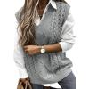 imageEVALESS Oversized Sweater Vest for Women V Neck Sleeveless Solid Color Loose Pullover Sweater3a Grey