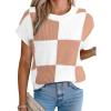 imageEVALESS Short Sleeve Sweater for Women Crewneck Color Block Knit Tops 2025 Fall Trendy Cap Sleeve Sweater VestApricot Pink