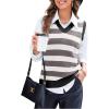 imageEVALESS Sweater Vest Women V Neck Knit Sleeveless Tunic Tank Tops Casual Pullover Sweater Fall Trendy 2025 Outfits01 Gray Stripe
