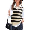 imageEVALESS Sweater Vest Women V Neck Knit Sleeveless Tunic Tank Tops Casual Pullover Sweater Fall Trendy 2025 Outfits02 Apricot Stripe