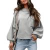 imageEVALESS Womens 2024 Lantern Long Sleeve Crewneck Sweater Casual Solid Color Ribbed Hem Knitwear Pullover Cropped TopsGray