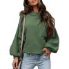 imageEVALESS Womens 2024 Lantern Long Sleeve Crewneck Sweater Casual Solid Color Ribbed Hem Knitwear Pullover Cropped TopsGreen