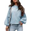 imageEVALESS Womens 2024 Lantern Long Sleeve Crewneck Sweater Casual Solid Color Ribbed Hem Knitwear Pullover Cropped TopsSky Blue