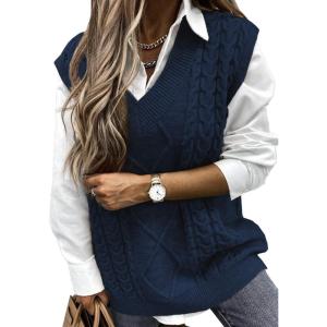 imageEVALESS Oversized Sweater Vest for Women V Neck Sleeveless Solid Color Loose Pullover SweaterA Blue