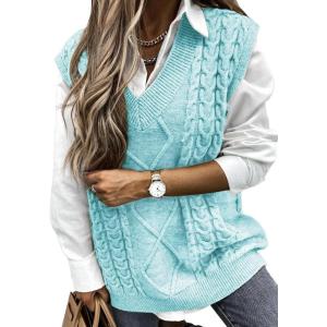 imageEVALESS Oversized Sweater Vest for Women V Neck Sleeveless Solid Color Loose Pullover SweaterB Light Sky Blue