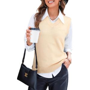 imageEVALESS Sweater Vest Women V Neck Knit Sleeveless Tunic Tank Tops Casual Pullover Sweater Fall Trendy 2025 OutfitsBeige