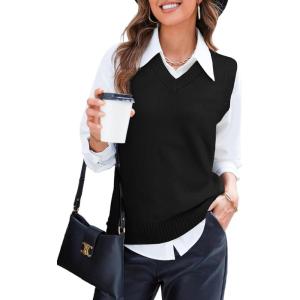 imageEVALESS Sweater Vest Women V Neck Knit Sleeveless Tunic Tank Tops Casual Pullover Sweater Fall Trendy 2025 OutfitsBlack