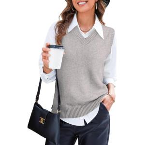imageEVALESS Sweater Vest Women V Neck Knit Sleeveless Tunic Tank Tops Casual Pullover Sweater Fall Trendy 2025 OutfitsGray