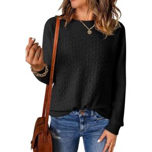 imageEVALESS Sweaters for Women Trendy 2025 Crewneck Long Sleeve Lightweight Knit Pullover Tops Fall Fashion OutfitsBlack