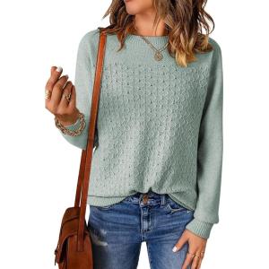 imageEVALESS Sweaters for Women Trendy 2025 Crewneck Long Sleeve Lightweight Knit Pullover Tops Fall Fashion OutfitsSmoke Green