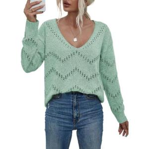 imageEVALESS Womens Crochet Sweater Top Hollow Out Long Sleeve Pullover Tops Fall Outfits Fashion 2025Grass Green