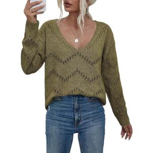 imageEVALESS Womens Crochet Sweater Top Hollow Out Long Sleeve Pullover Tops Fall Outfits Fashion 2025Jungle Green