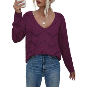 imageEVALESS Womens Crochet Sweater Top Hollow Out Long Sleeve Pullover Tops Fall Outfits Fashion 2025Ruby