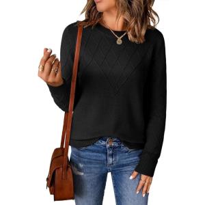 imageEVALESS Womens Sweaters Trendy Casual Crewneck Long Sleeve Cable Knit Lightweight Oversized Fall Sweaters Pullover TopsBlack