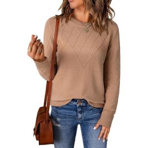 imageEVALESS Womens Sweaters Trendy Casual Crewneck Long Sleeve Cable Knit Lightweight Oversized Fall Sweaters Pullover TopsSmoke Gray
