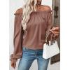 imageEVALESS Country Concert Outfits Off The Shoulder Tops for Women Cute Puff Sleeve T Shirts Womens Fashion Clothing 2025Dark Khaki