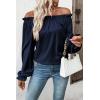 imageEVALESS Country Concert Outfits Off The Shoulder Tops for Women Cute Puff Sleeve T Shirts Womens Fashion Clothing 2025Navy Blue
