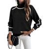 imageEVALESS Fall Sweaters for Women Trendy 2025 Cute Cozy Turtleneck Long Sleeve Colorblock Knitted Pullover TopsBlack