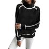 imageEVALESS Fall Sweaters for Women Trendy 2025 Cute Cozy Turtleneck Long Sleeve Colorblock Knitted Pullover TopsBlack