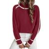 imageEVALESS Fall Sweaters for Women Trendy 2025 Cute Cozy Turtleneck Long Sleeve Colorblock Knitted Pullover TopsBurgundy