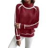 imageEVALESS Fall Sweaters for Women Trendy 2025 Cute Cozy Turtleneck Long Sleeve Colorblock Knitted Pullover TopsBurgundy