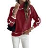 imageEVALESS Fall Sweaters for Women Trendy 2025 Cute Cozy Turtleneck Long Sleeve Colorblock Knitted Pullover TopsBurgundy