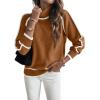 imageEVALESS Fall Sweaters for Women Trendy 2025 Cute Cozy Turtleneck Long Sleeve Colorblock Knitted Pullover TopsCamel