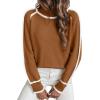 imageEVALESS Fall Sweaters for Women Trendy 2025 Cute Cozy Turtleneck Long Sleeve Colorblock Knitted Pullover TopsCamel