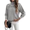 imageEVALESS Fall Sweaters for Women Trendy 2025 Cute Cozy Turtleneck Long Sleeve Colorblock Knitted Pullover TopsLight Grey