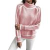 imageEVALESS Fall Sweaters for Women Trendy 2025 Cute Cozy Turtleneck Long Sleeve Colorblock Knitted Pullover TopsPink