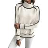 imageEVALESS Fall Sweaters for Women Trendy 2025 Cute Cozy Turtleneck Long Sleeve Colorblock Knitted Pullover TopsWhite