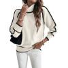 imageEVALESS Fall Sweaters for Women Trendy 2025 Cute Cozy Turtleneck Long Sleeve Colorblock Knitted Pullover TopsWhite
