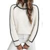 imageEVALESS Fall Sweaters for Women Trendy 2025 Cute Cozy Turtleneck Long Sleeve Colorblock Knitted Pullover TopsWhite