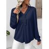 imageEVALESS Long Sleeve Shirts for Women Cute Ruffled V Neck Tops for Women 2025 Basic Blouses Fall Outfits Fashion ClothingBlue