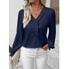 imageEVALESS Long Sleeve Shirts for Women Cute Ruffled V Neck Tops for Women 2025 Basic Blouses Fall Outfits Fashion ClothingBlue