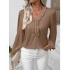imageEVALESS Long Sleeve Shirts for Women Cute Ruffled V Neck Tops for Women 2025 Basic Blouses Fall Outfits Fashion ClothingKhaki