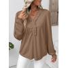 imageEVALESS Long Sleeve Shirts for Women Cute Ruffled V Neck Tops for Women 2025 Basic Blouses Fall Outfits Fashion ClothingKhaki