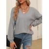 imageEVALESS Long Sleeve Sweaters for Women Fashion V Neck Waffle Knit Sweater Tops Fall 2024 Outfits Loose Jumper PulloverB Gray