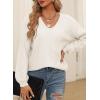 imageEVALESS Long Sleeve Sweaters for Women Fashion V Neck Waffle Knit Sweater Tops Fall 2024 Outfits Loose Jumper PulloverB White